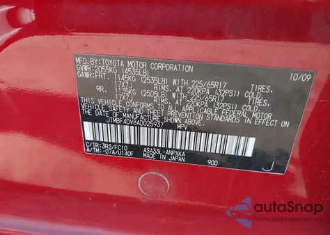 2010 Toyota Rav4 z USA, uszkodzony, nr VIN JTMBF4DV8AD025937